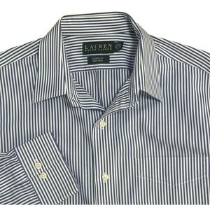 Lauren Ralph Lauren Dress Shirt Mens 16 34/35 Blue Striped Classic Fit Non Iron